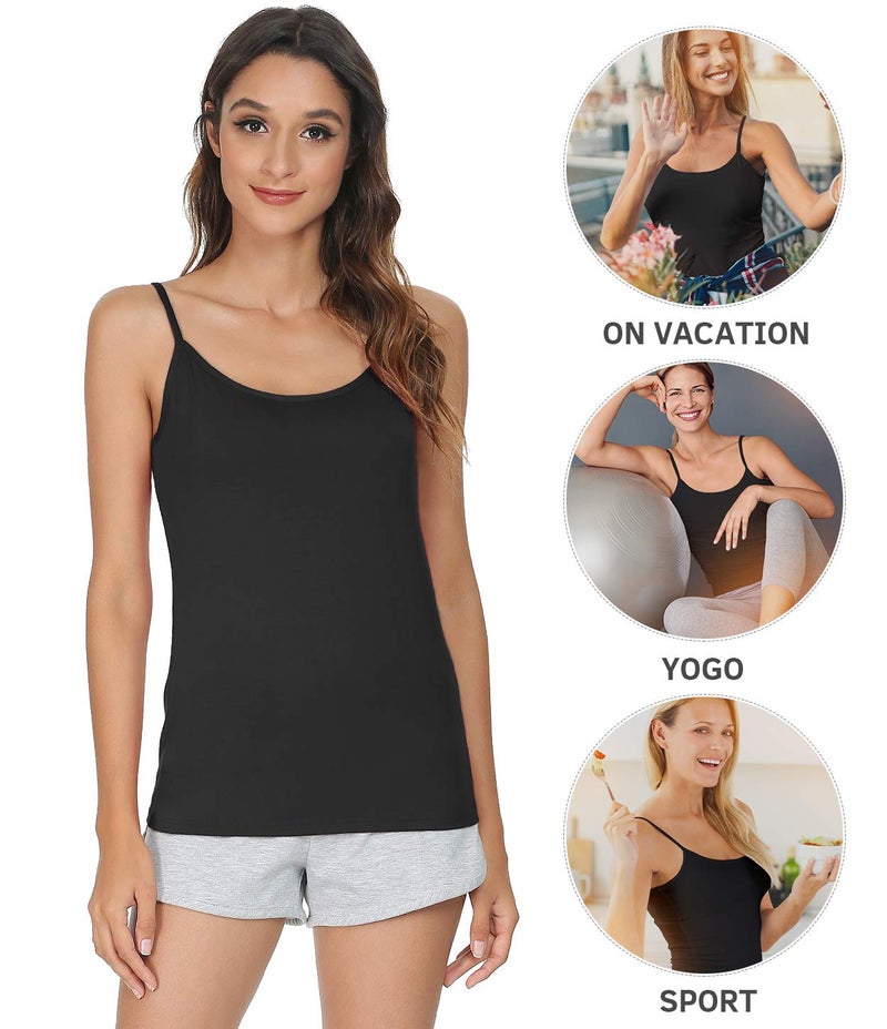 Vislivin Women's Basic Solid Camisole Adjustable Spaghetti Strap Tank Top Black/Gray/DB/Wine Red XL - Image 4